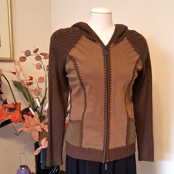 NWT Women's Brown Zip-Up Hooded Cardigan Knitwear Sweater 6 S - Picture 2 of 6